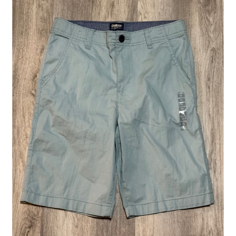 OshKosh B'gosh Boys Chino Shorts Light Blue Size 12 Flat Front Cotton Blend